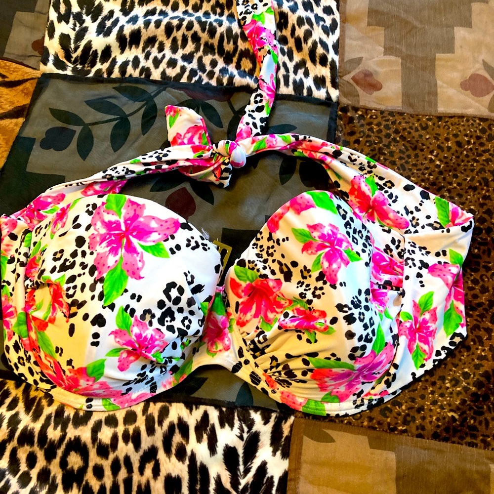Bikini Top, pink, green, black on white, 40D, Smart & Sexy, like new NWOT